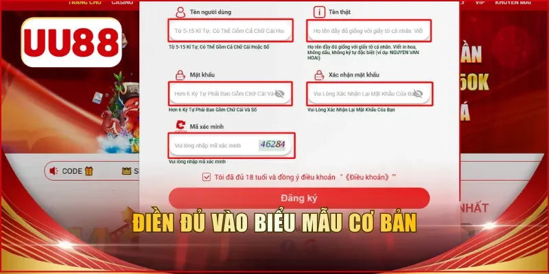 Điền đủ vào biểu mẫu cơ bản