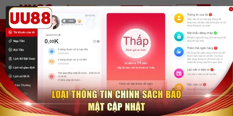 Loại thông tin chính sách bảo mật cập nhật